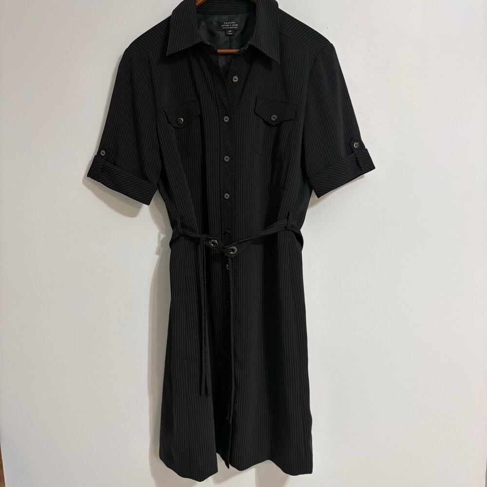 Tahari Women's Arthur S. Levine Petite 12P Black Button Collared Dress Preppy